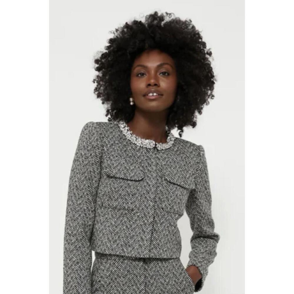 Self-Portrait Black and White Tweed Cropped Jacket